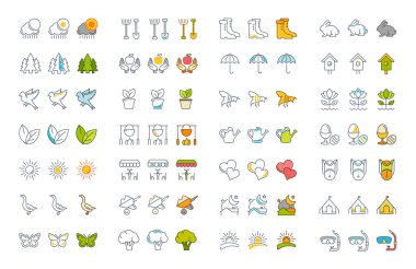 Set vektör düz çizgi simgeler bahar