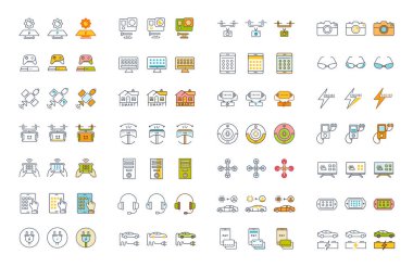 Vektör düz çizgi simgeler teknoloji ayarla