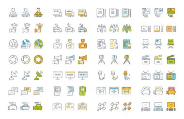 Vektör düz çizgi simgeler televizyon ayarla