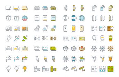 Vektör düz çizgi simgeler teknoloji ayarla