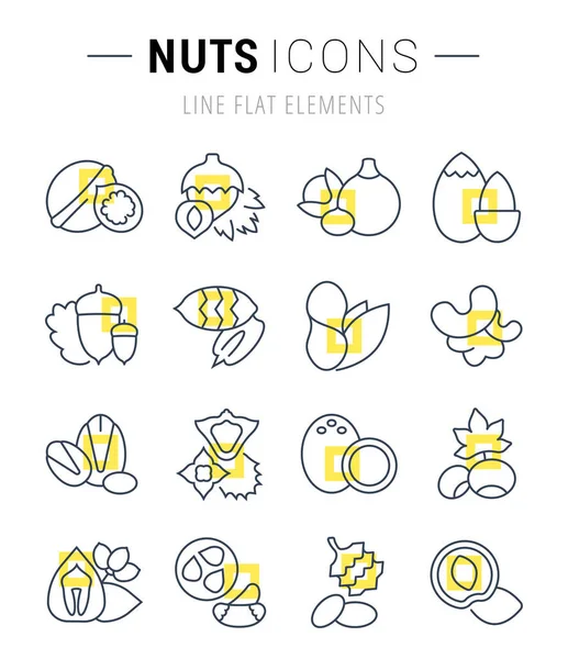 Set de Vectores Iconos de Línea Plana de Tuercas — Vector de stock