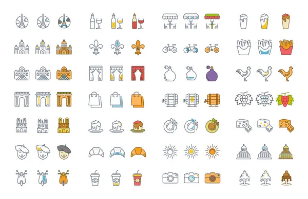 Vektör düz çizgi simgeler Paris ayarla