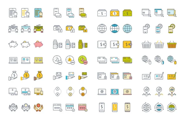 Vektör düz çizgi simgeleri Online ödeme ayarla