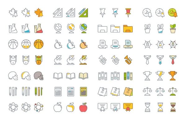 Set vektör düz çizgi simgeler okul