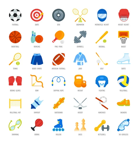 Set Vector Flat Icons of Sports Equipment — Stock Vector