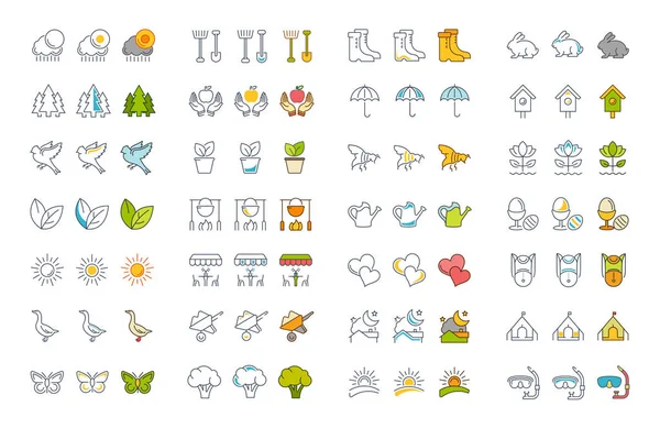 Set vektör düz çizgi simgeler bahar