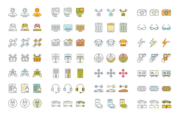 Vektör düz çizgi simgeler teknoloji ayarla