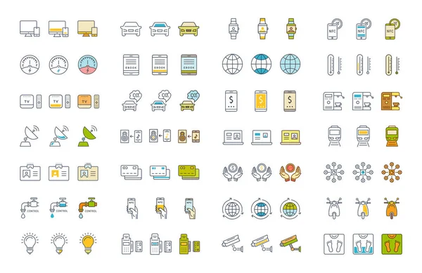Vektör düz çizgi simgeler teknoloji ayarla