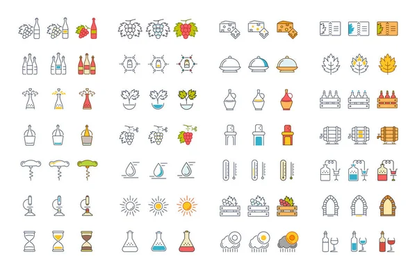 Vektör düz çizgi simgeler şarap ayarla