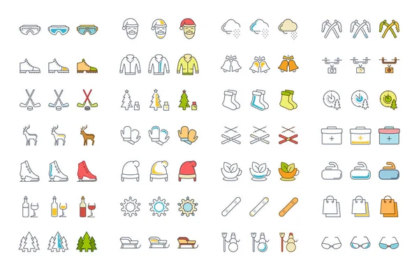 Vektör düz çizgi simgeler kış ayarla