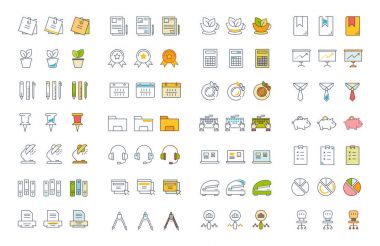 Vektör düz çizgi simgeler Office Araçları Seti