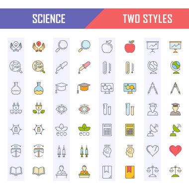 Vektör düz çizgi simgeler bilim ayarla