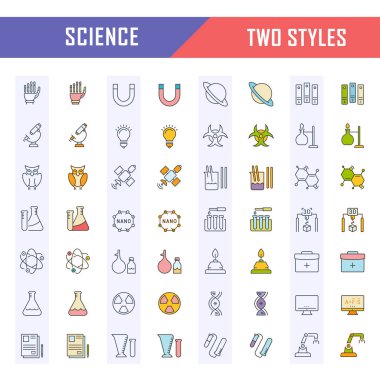 Vektör düz çizgi simgeler bilim ayarla