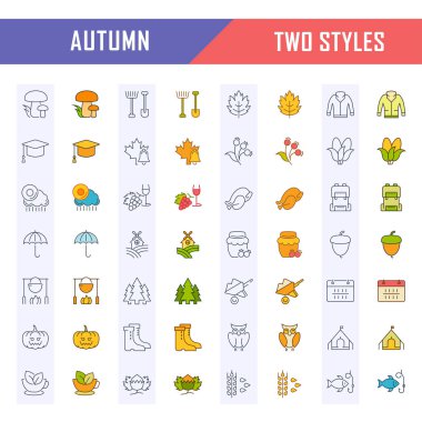 Vektör düz çizgi simgeler sonbahar ayarla