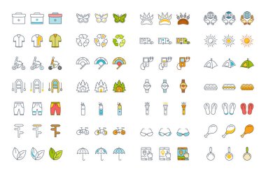 Kamp vektör düz çizgi Icons set