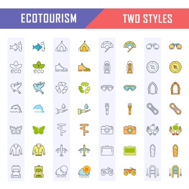 Vektör düz çizgi simgeler ekoturizm ayarla