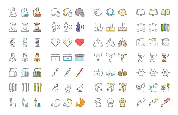 Vektör düz çizgi simgeler tıp eğitimi ayarla
