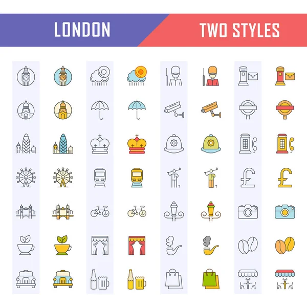 Vektör düz çizgi simgeler Londra ayarla