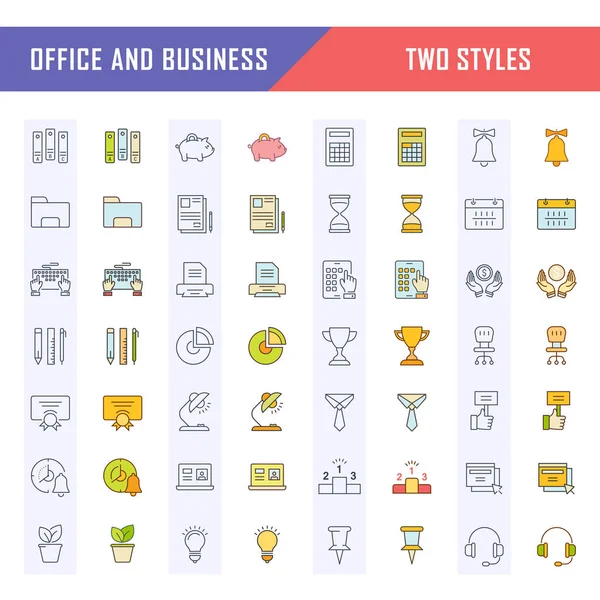 Set Vector Línea Plana Iconos Oficina y Negocios — Vector de stock