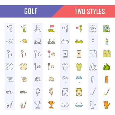 Vektör düz çizgi simgeler Golf ayarla