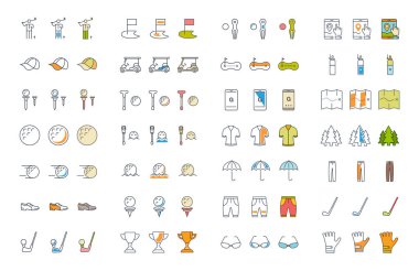 Vektör düz çizgi simgeler Golf ayarla