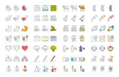 Vektör düz çizgi simgeler kalp krizi ayarla