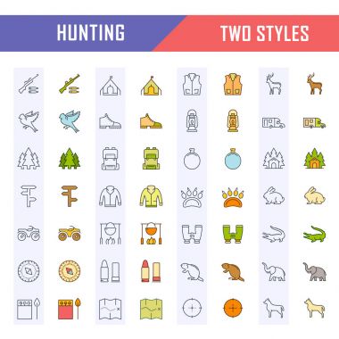 Vektör düz çizgi Icons Set avcılık