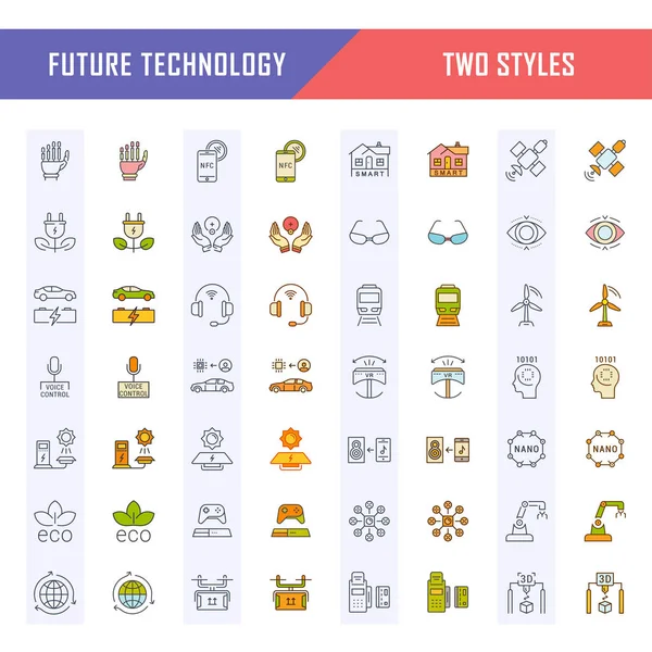 Set Vector Línea Plana Iconos Tecnología Futura — Archivo Imágenes Vectoriales