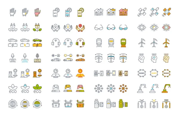 Vektör düz çizgi simgeler geleceğin teknolojisi ayarla