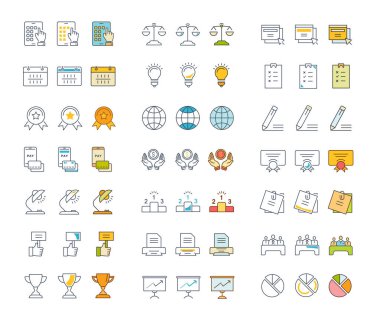 Finans ve muhasebe vektör düz çizgi Icons set