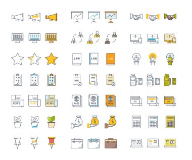 Finans ve muhasebe vektör düz çizgi Icons set