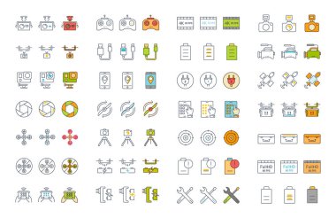 Vektör düz çizgi simgeler eylem kamera ayarla