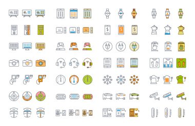 Vektör düz çizgi simgeler cihaz ayarla