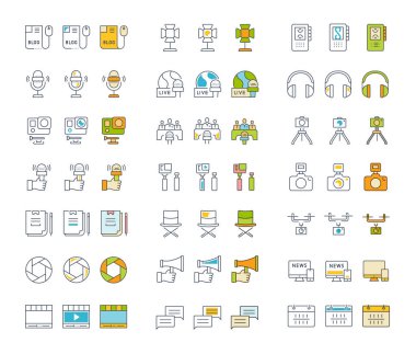 Vektör düz çizgi simgeler bloglama ayarla