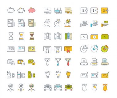 Vektör düz çizgi Icons Set ofis ve iş