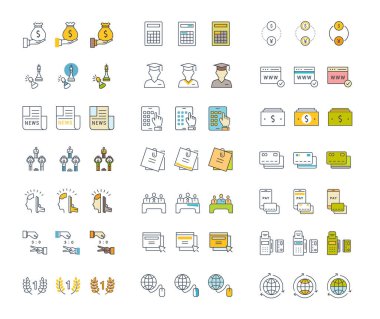 Vektör düz çizgi Icons Set ofis ve iş