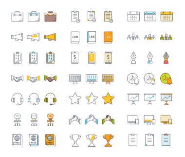 Vektör düz çizgi Icons Set ofis ve iş