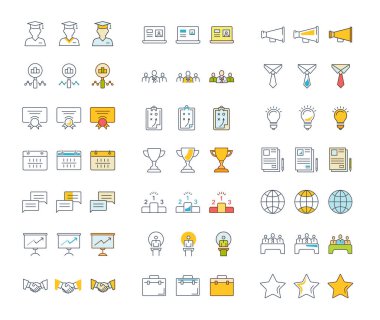 Vektör düz çizgi simgeleri iş eğitim ayarla