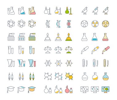 Vektör düz çizgi simgeler Kimya ayarla