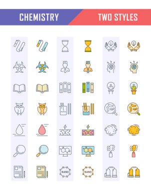 Vektör düz çizgi simgeler Kimya ayarla