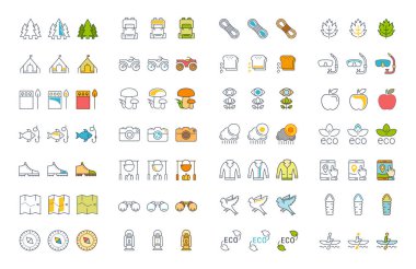 Kamp vektör düz çizgi Icons set