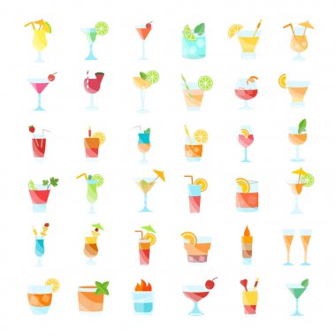 Kokteyler vektör düz Icons set