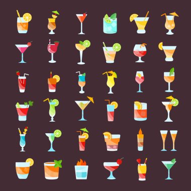 Kokteyler vektör düz Icons set