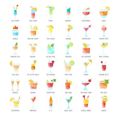 Kokteyler vektör düz Icons set