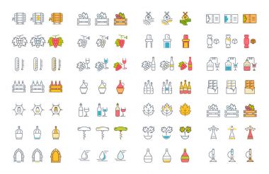 Vektör düz çizgi simgeler konyak ayarla