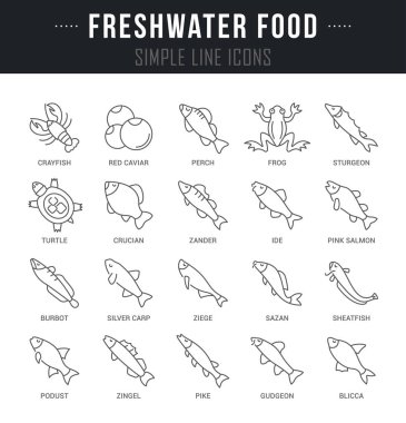 Tatlı su gıda vektör hat Icons set