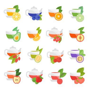 Meyve çay vektör düz Icons set