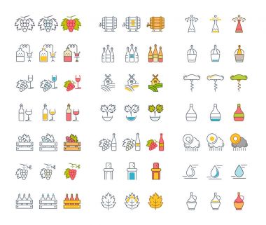 Vektör düz çizgi simgeler üzüm ayarla