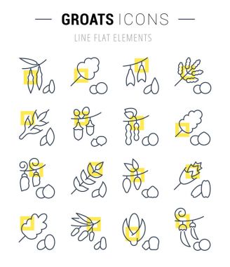 Kabuğu çıkarılmış tane, vektör hat Icons set