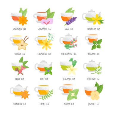 Bitkisel çay vektör düz Icons set